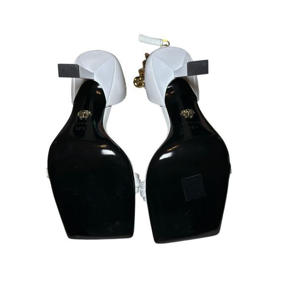 Versace NIB Medusa Square Toe Curb Chain Ankle Strap Heels Sandals 39.5 White - Picture 5 of 8